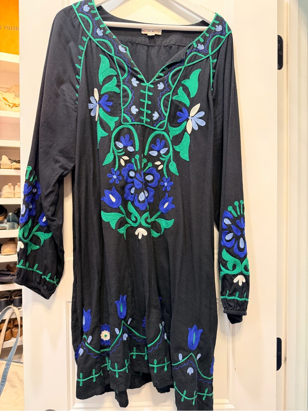 Roller Rabbit Lavandou Grace Embroidered Black Floral Shift Dress - XL